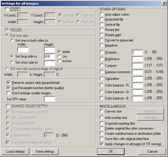 Advanced settings for all images