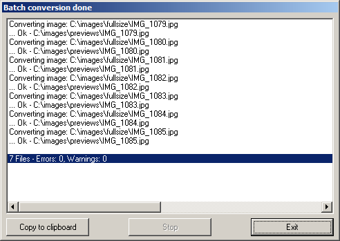 Batch conversion status window