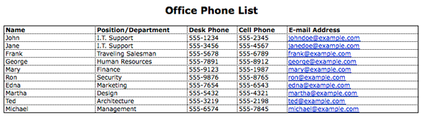 telephone-list-template