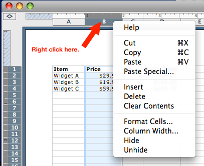 right click column heading