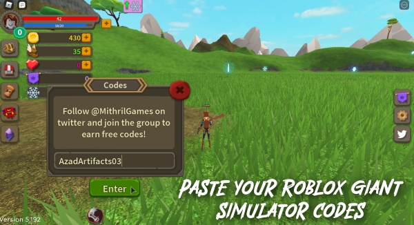 paste your Roblox giant simulator codes