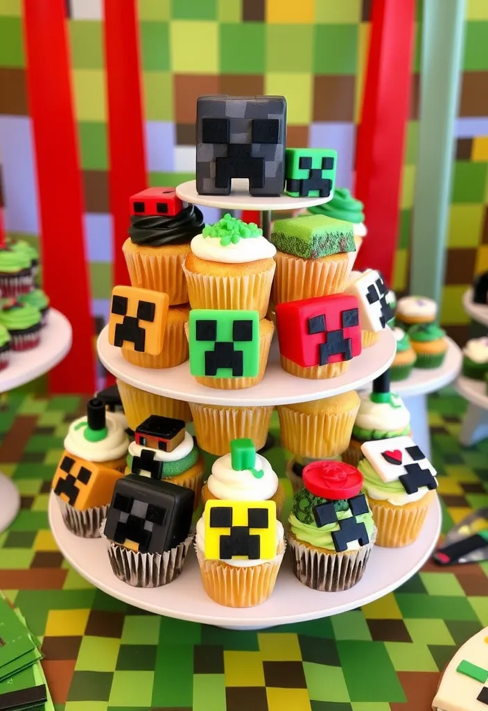 Minecraft Blocky Cake Ideas: Themed Cupcake Tower