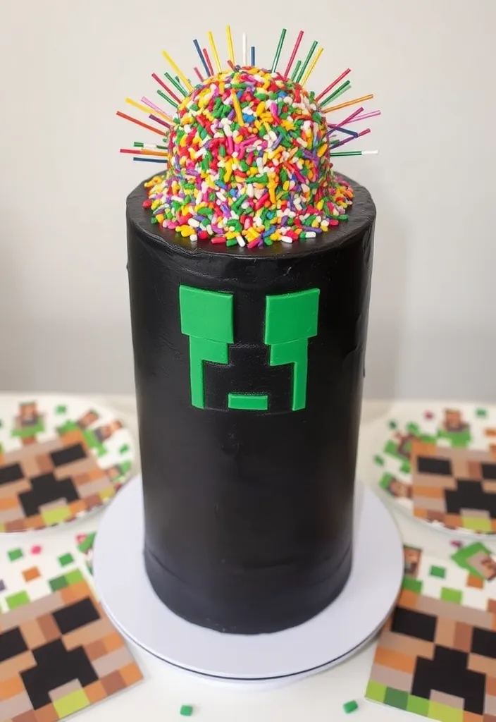 Minecraft Blocky Cake Ideas: Creeper Explosion Cake