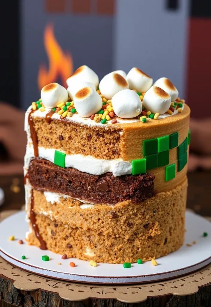 Minecraft Blocky Cake Ideas: Minecraft S'mores Cake