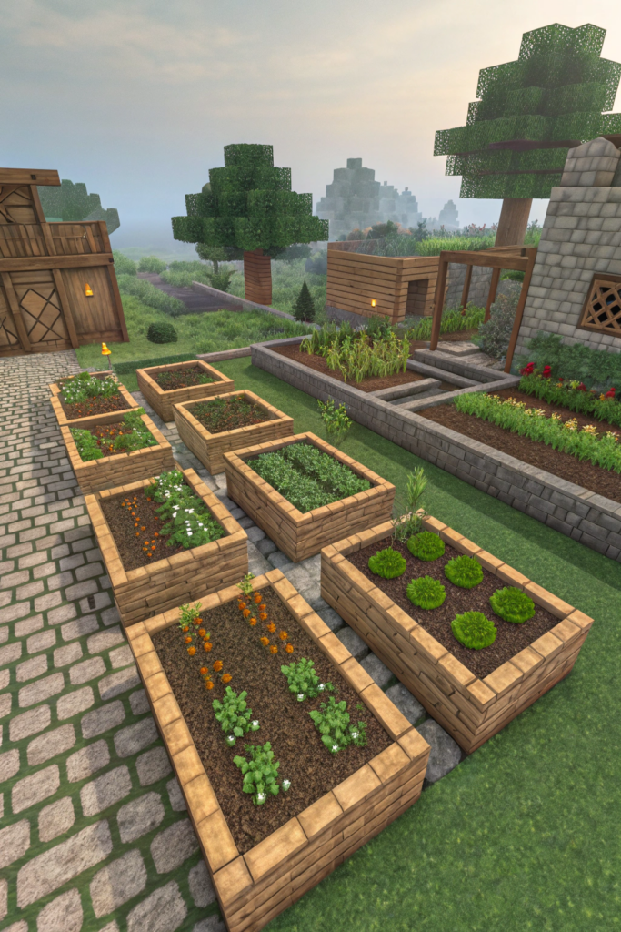 Minecraft Bed Garden Layouts Ideas: The Classic Rectangular Layout