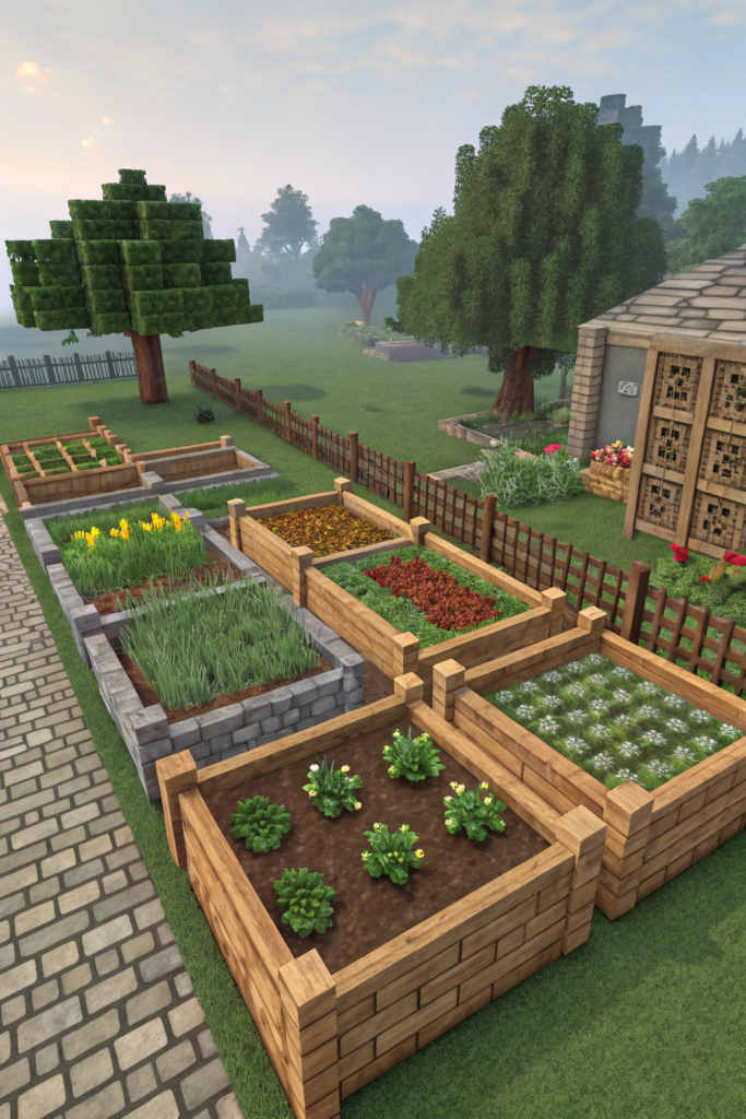 Minecraft Bed Garden Layouts Ideas: The Mixed Layout
