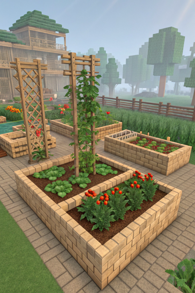 Minecraft Bed Garden Layouts Ideas: The L-Shaped Layout