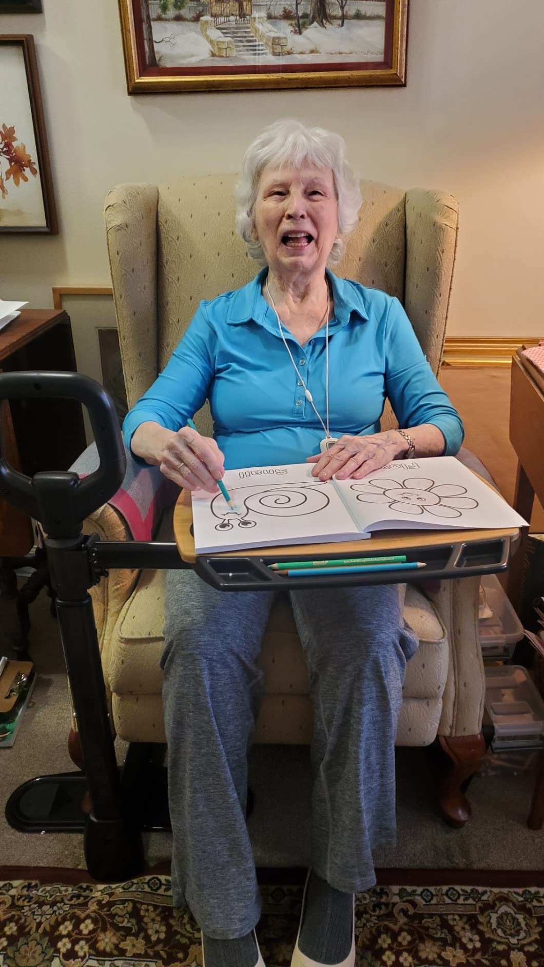 Able Life Tray Table, Adjustable Bamboo TV and Laptop Desk with Ergonomic Stand Assist Safety Handle, Independent Living Aid Customer Review Able Life Tray Table, Adjustable Bamboo TV and Laptop Desk with Ergonomic Stand Assist Safety Handle, Independent Living Aid - Customer Photo 1