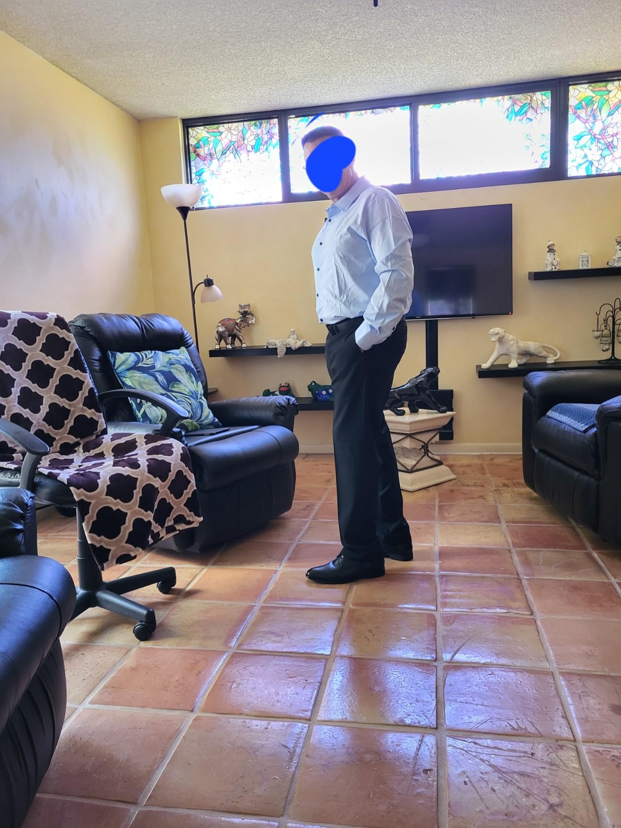 J.M. Haggar Men's 4 Way Stretch Slim Fit Flat Front Dress Pant Customer Review J.M. Haggar Men's 4 Way Stretch Slim Fit Flat Front Dress Pant - Customer Photo 1