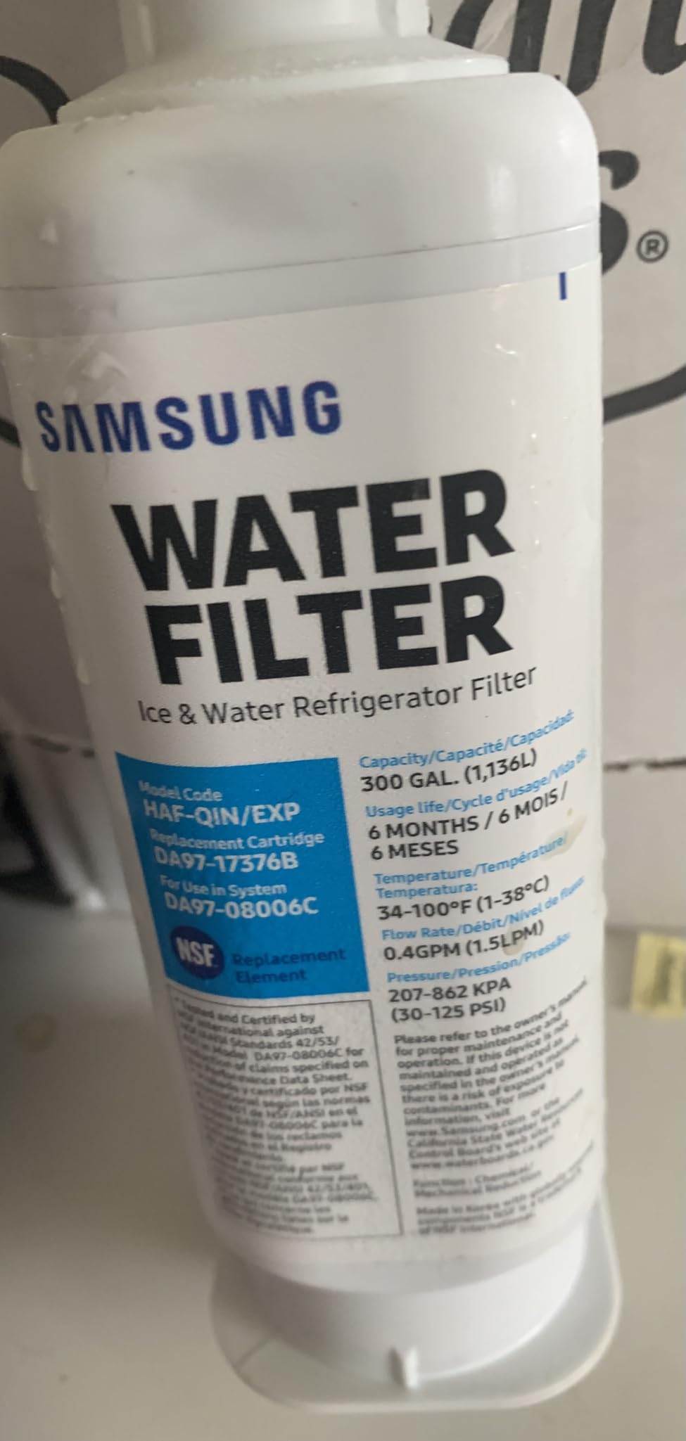 SAMSUNG Genuine Filter for Refrigerator Water and Ice, Carbon Block Filtration, Reduces 99% of Harmful Contaminants for Clean, Clear Drinking Water, 6-Month Life, HAF-QIN/EXP, 1 Pack - Customer Photo 2