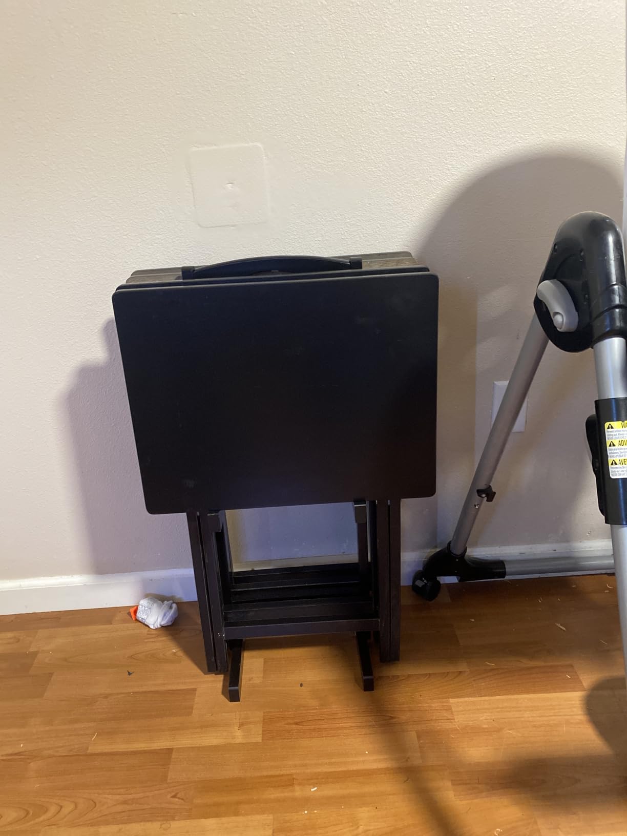 PJ Wood 5 Piece Set, 4 Folding Wooden TV Tray Snack Tables with Storage Rack, Honey Oak Customer Review PJ Wood 5 Piece Set, 4 Folding Wooden TV Tray Snack Tables with Storage Rack, Honey Oak - Customer Photo 1