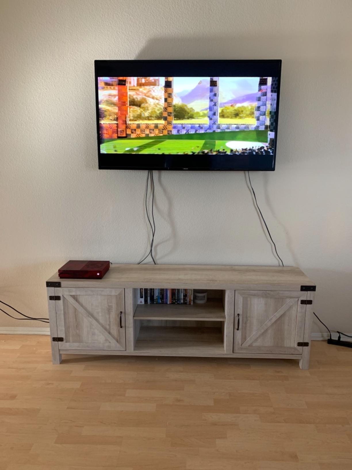 Walker Edison Georgetown Modern Farmhouse Double Barn Door TV Stand for TVs up to 80 Inches, 70 Inch, Rustic Oak, Without Fireplace, 15.75 x 70 x 24 inches - Customer Photo 3