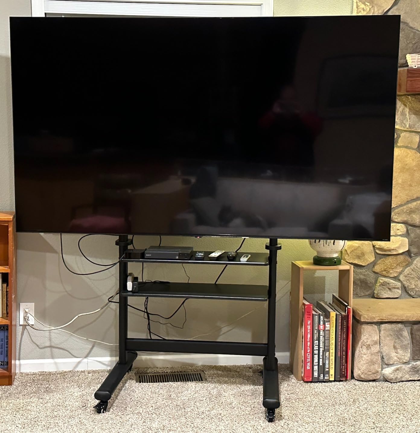 Mobile TV Cart Rolling TV Stand with Wheels for 55-100 Inch LCD LED Flat Curved Screens up to 250 lbs, Max VESA800x600 mm Heavy Duty Portable Floor TV Stand Large Base Trolley Height Adjustable - Customer Photo 2