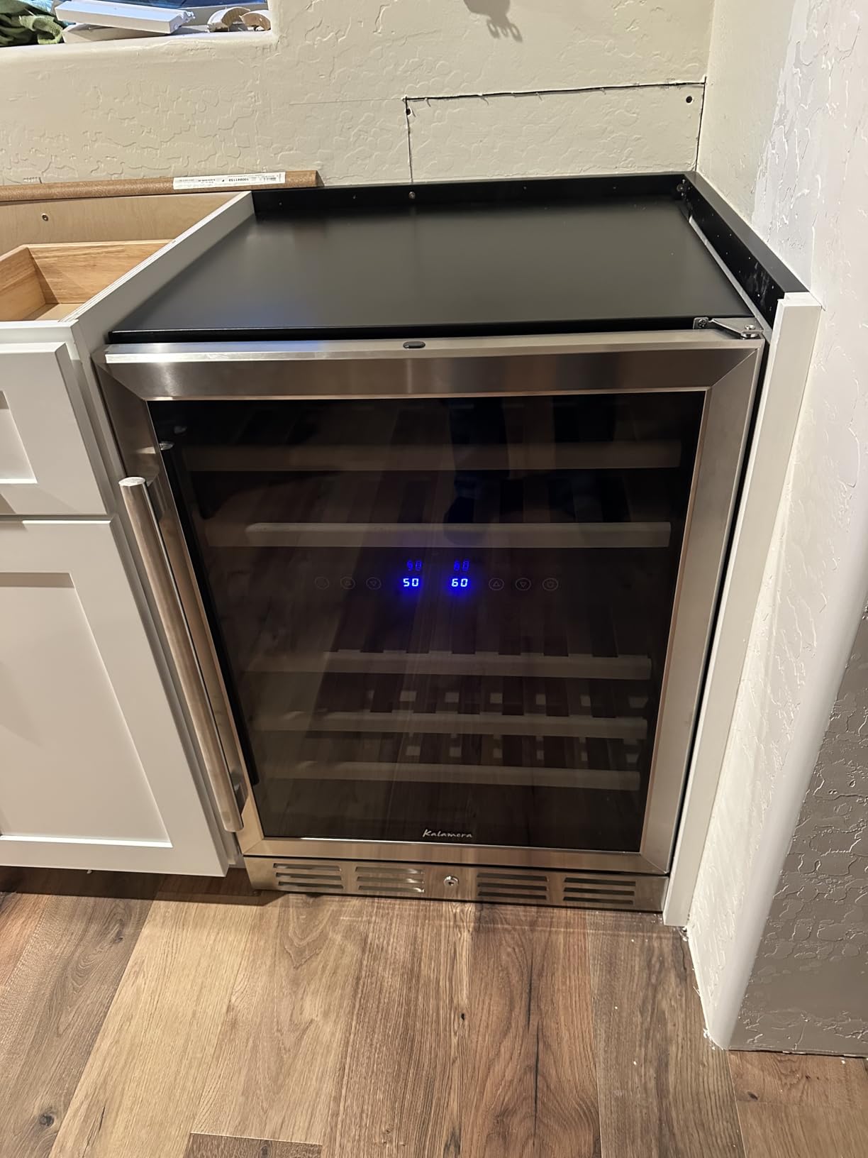 Kalamera 24 inch Wine Cooler, 46 Bottle - Dual Zone Built-in or Freestanding Fridge with Stainless Steel Reversible Glass Door, for Home, Kitchen, or Office. - Customer Photo 1