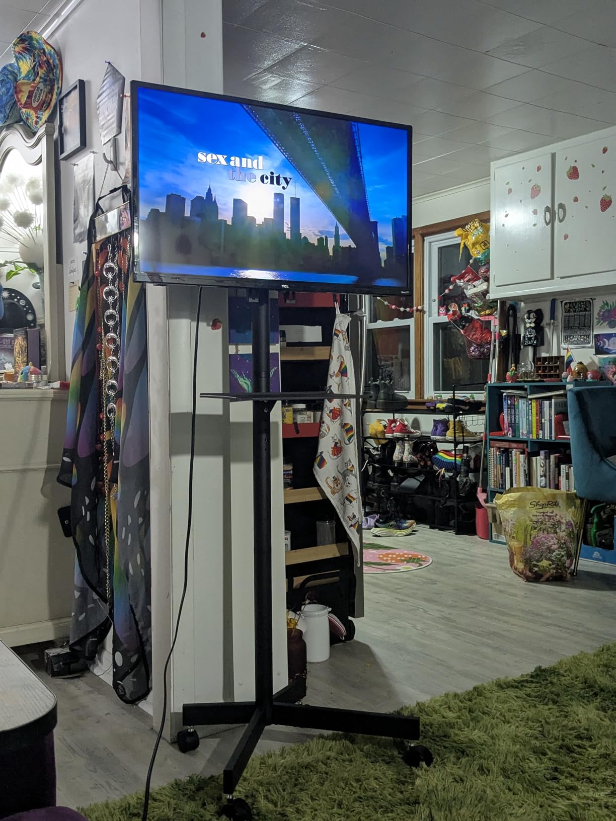 PERLESMITH Rolling TV Stand on Wheels for 23-60 Inch Flat Curved Screen TVs, Mobile TV Cart Height - Adjustable with Shelf/Tray, Portable TV Stand Holds up to 55 lbs, Max VESA 400x400mm, PSTVMC04 - Customer Photo 2