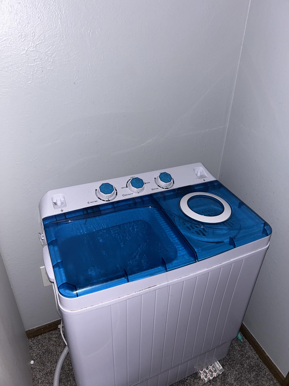 COSTWAY, Twin Tub 26lbs Capacity Laundry, 18lbs 8lbs Spinner Combo with Timer Knobs, Built-in Drain Pump, Compact Washer for Home Dorm Apartment (Blue+White) portable washing machine - Customer Photo 1