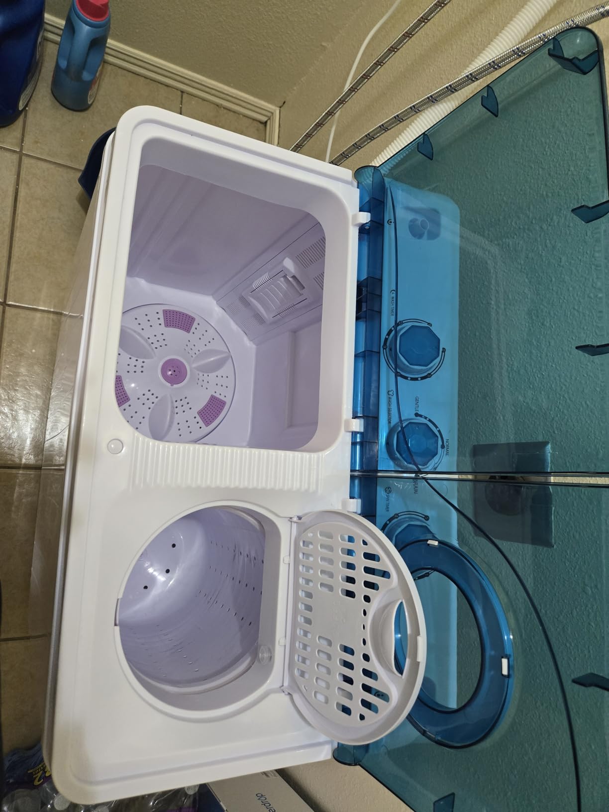 COSTWAY, Twin Tub 26lbs Capacity Laundry, 18lbs 8lbs Spinner Combo with Timer Knobs, Built-in Drain Pump, Compact Washer for Home Dorm Apartment (Blue+White) portable washing machine - Customer Photo 2