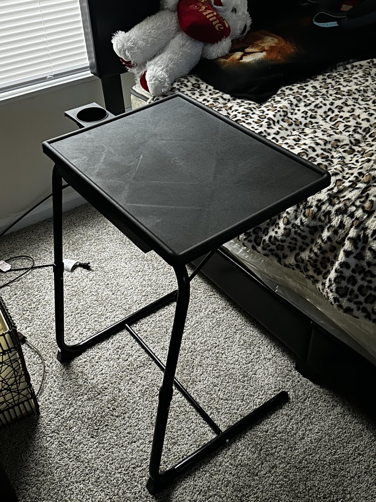 TV Tray Table, Adjustable TV Dinner Table for Eating on Couch with Cup Holder, Folding Couch Desk with 6 Height & 3 Tilt Angle Adjustments, Comfortable Laptop Stand for Bed & Sofa, Black Customer Review TV Tray Table, Adjustable TV Dinner Table for Eating on Couch with Cup Holder, Folding Couch Desk with 6 Height & 3 Tilt Angle Adjustments, Comfortable Laptop Stand for Bed & Sofa, Black - Customer Photo 1