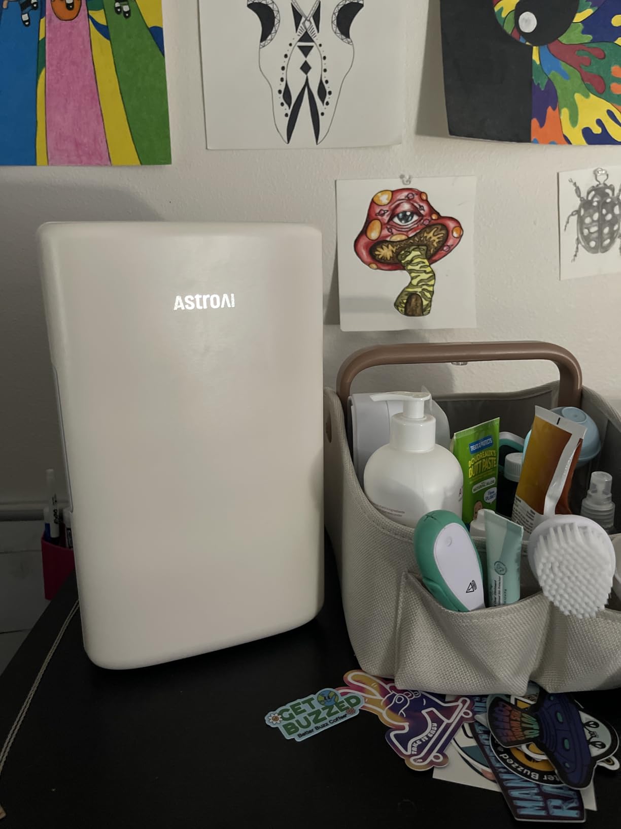 AstroAI Mini Fridge 2.0 Gen, 6 Liter/8 Cans Makeup Skincare Fridge 110V AC/ 12V DC Portable Thermoelectric Cooler and Warmer Little Tiny Fridge for Bedroom, Cosmetics (Dark Grey) - Customer Photo 3