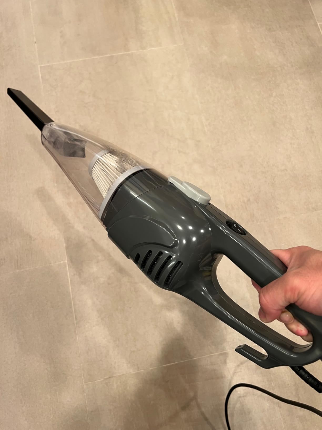 Amazon Basics 2-in-1 Corded Stick Vacuum Cleaner, Convertible to Handheld, Lightweight (3.9 LBS), with Washable HEPA Filter, Crevice Tools, 0.5L Dust Cup, 19.7-Ft Cord, 300W, Black - Customer Photo 2