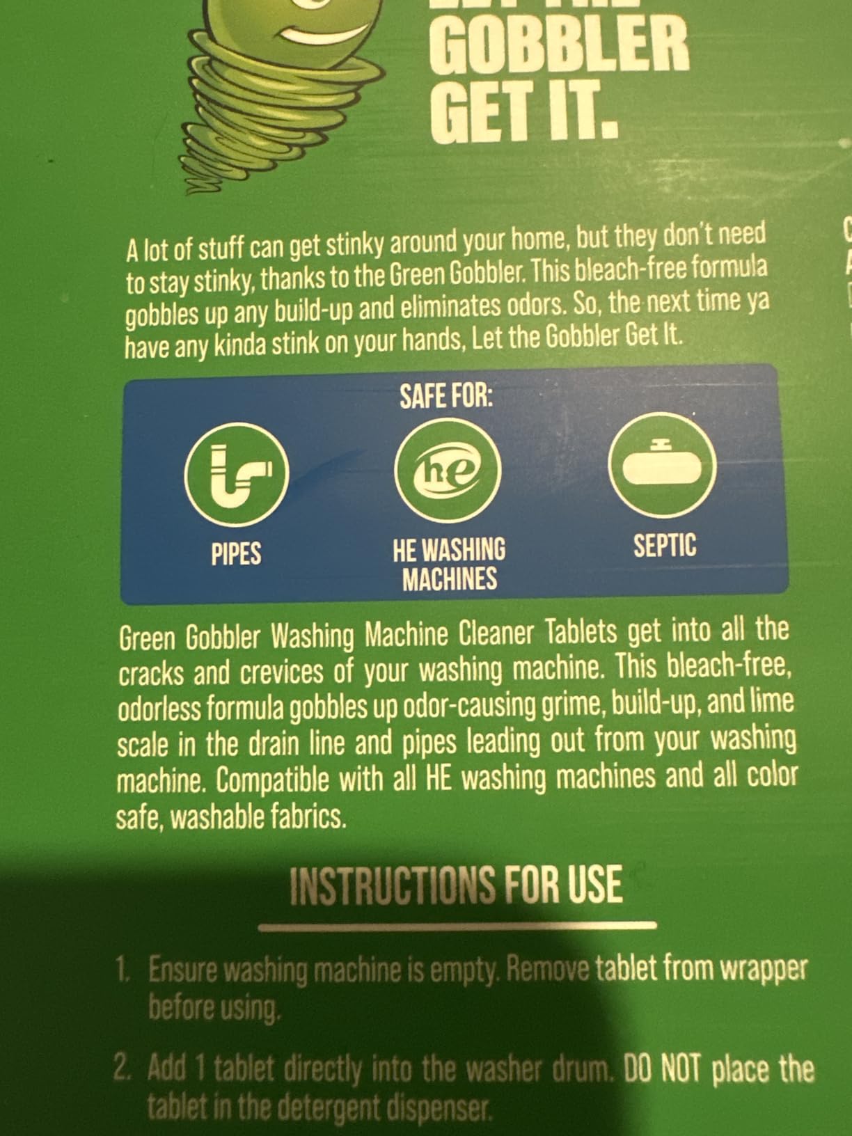 Green Gobbler Washing Machine Cleaner Tablets with Pipe Clean Technology Deodorizer | Front & Top Load Washer | 28 Count - Customer Photo 1