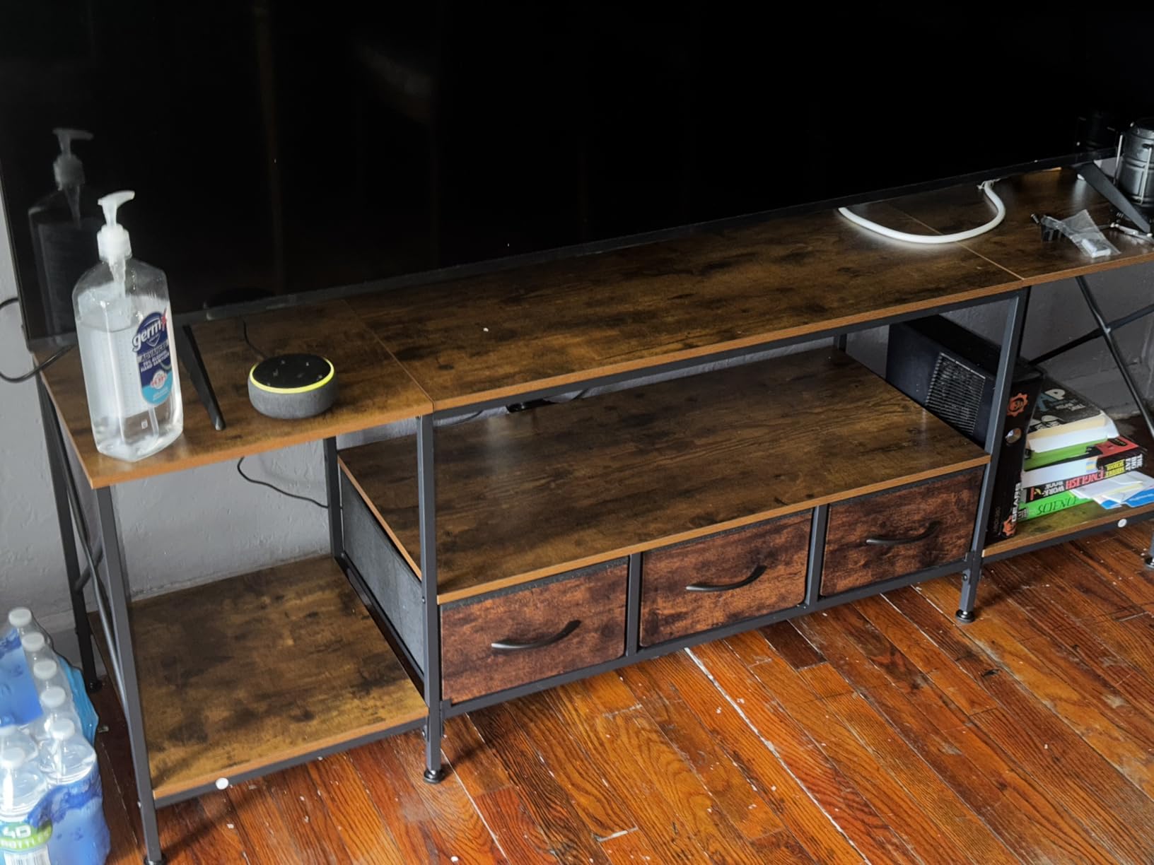 YGEOMER TV Stand for 75 Inch TV Entertainment Center with Power Outlets TV Console Table deepen with Fabric Drawers Metal Frame Storage Shelves and for Living Room, Bedroom 63