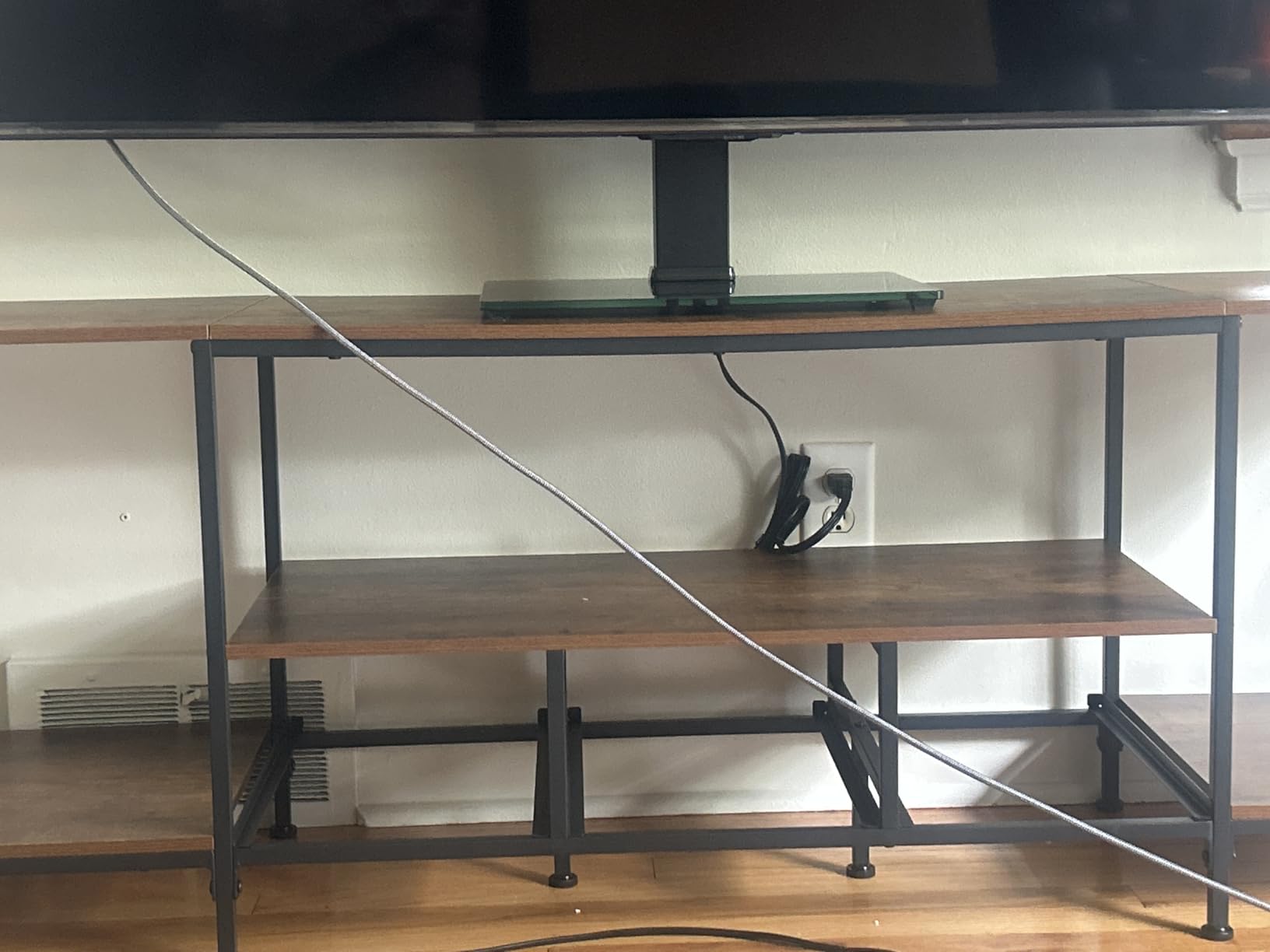 YGEOMER TV Stand for 75 Inch TV Entertainment Center with Power Outlets TV Console Table deepen with Fabric Drawers Metal Frame Storage Shelves and for Living Room, Bedroom 63