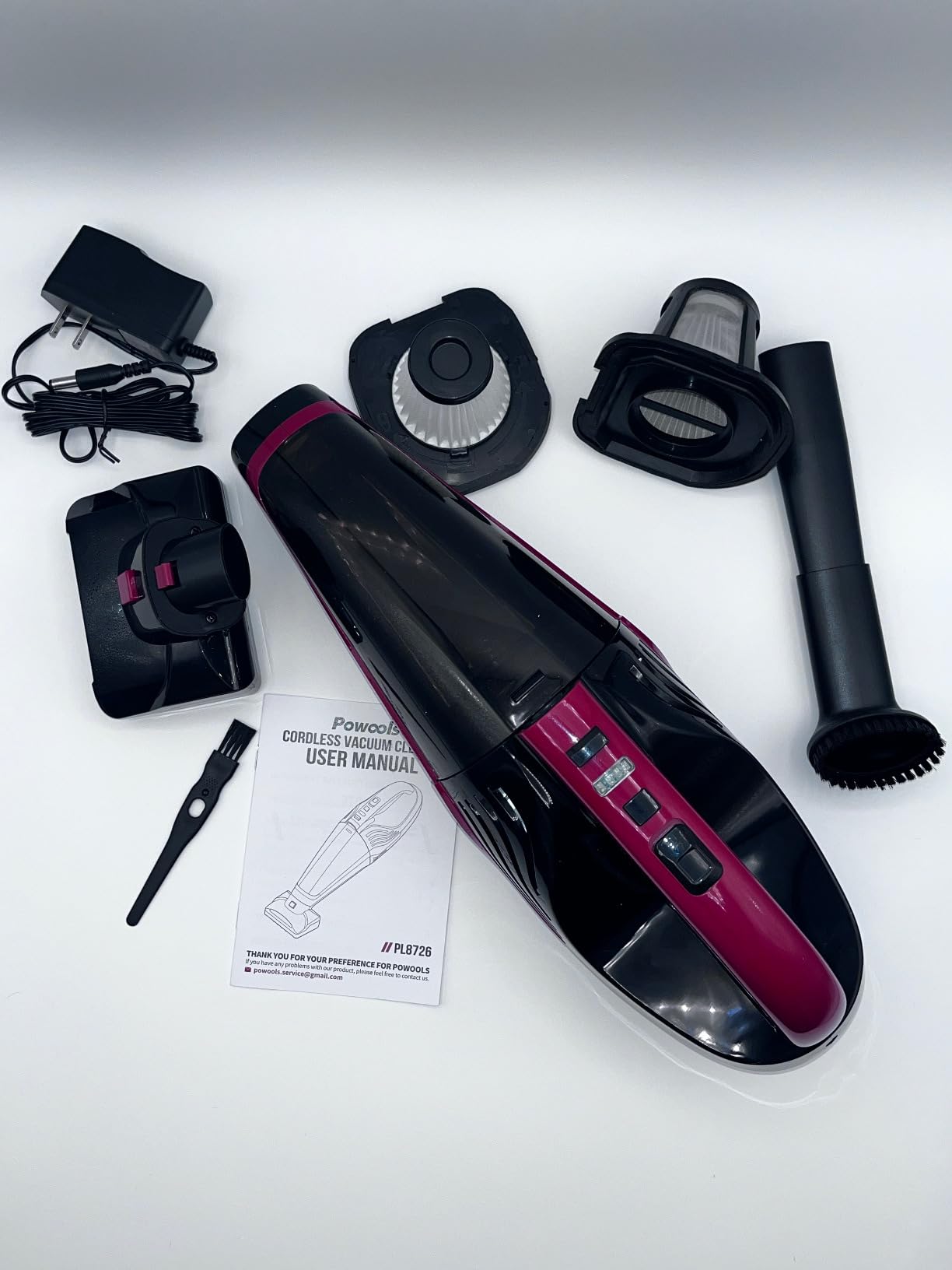 Pet Hair Handheld Vacuum Cordless, Car Vacuum Rechargeable with Reusable Filters, Motorized Brush and Multi-Accessories for Carpet, Couch & Stairs, Red, 17.0