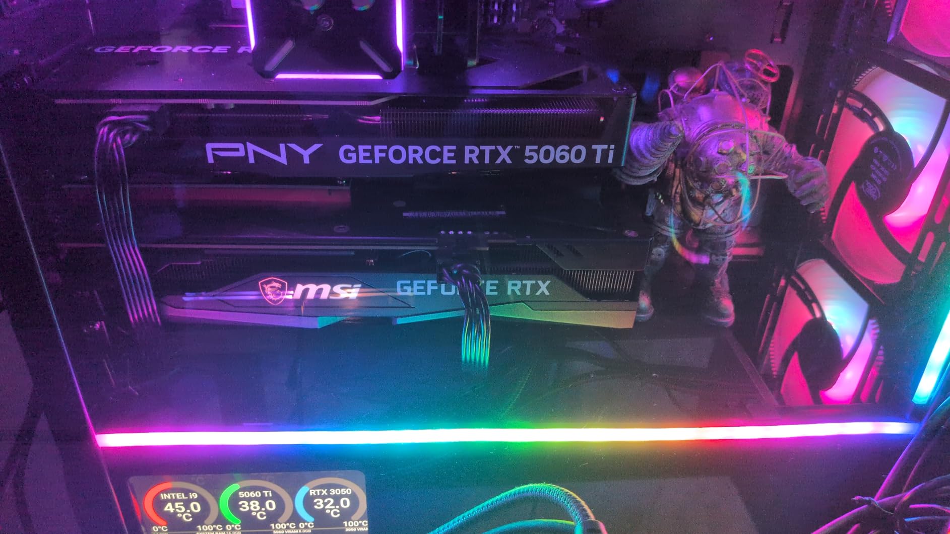 PNY NVIDIA GeForce RTX™ 5060 Ti Epic-X™ ARGB OC Triple Fan, Graphics Card (8GB GDDR7, 128-bit, Boost Speed: 2692 MHz, SFF-Ready, PCIe® 5.0, HDMI®/DP 2.1, 2-Slot, NVIDIA Blackwell Architecture, DLSS 4) - Customer Photo 1