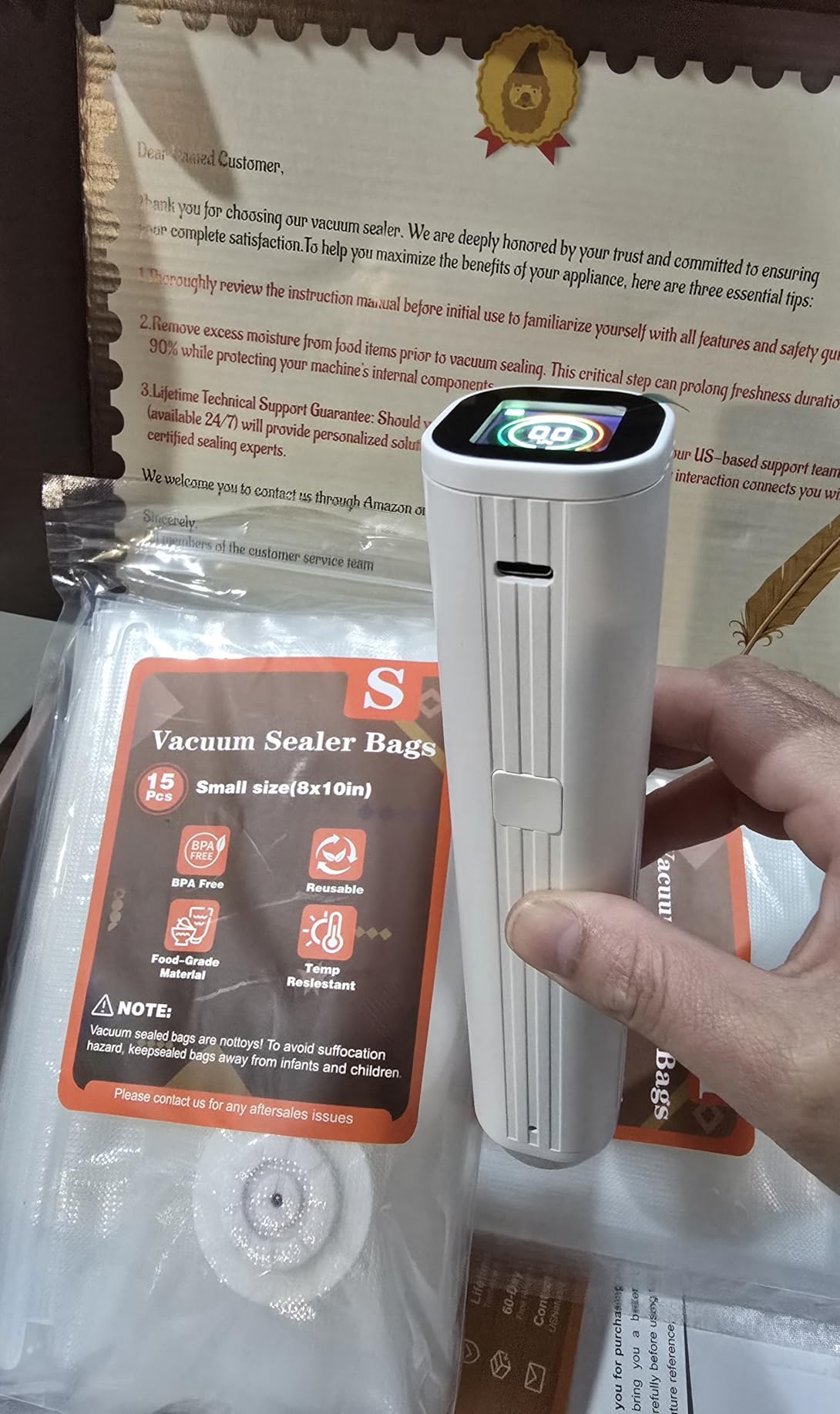 Vacuum Sealer,Food Saver Vacuum Sealer Machine,Ultimate Suction Power,Compact Design,Cordless Handheld Vacuum Sealer (Contains 30 Reusable Seal Bags) - Customer Photo 1