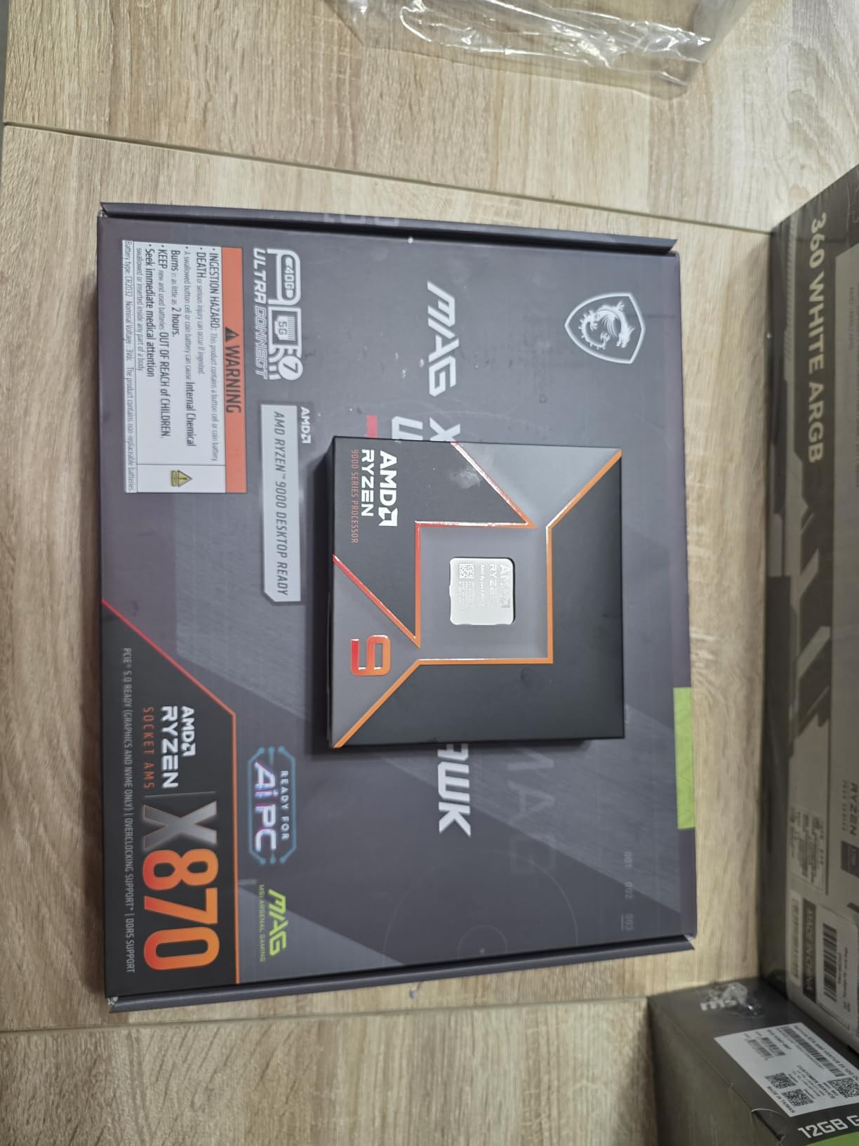 Micro Center AMD Ryzen 9 9900X CPU Processor with MSI X870 Gaming Plus WiFi Motherboard (ATX, AM5, DDR5, PCIe 5.0 x16, M.2 Gen5, Wi-Fi 7, 5G LAN) - Customer Photo 2