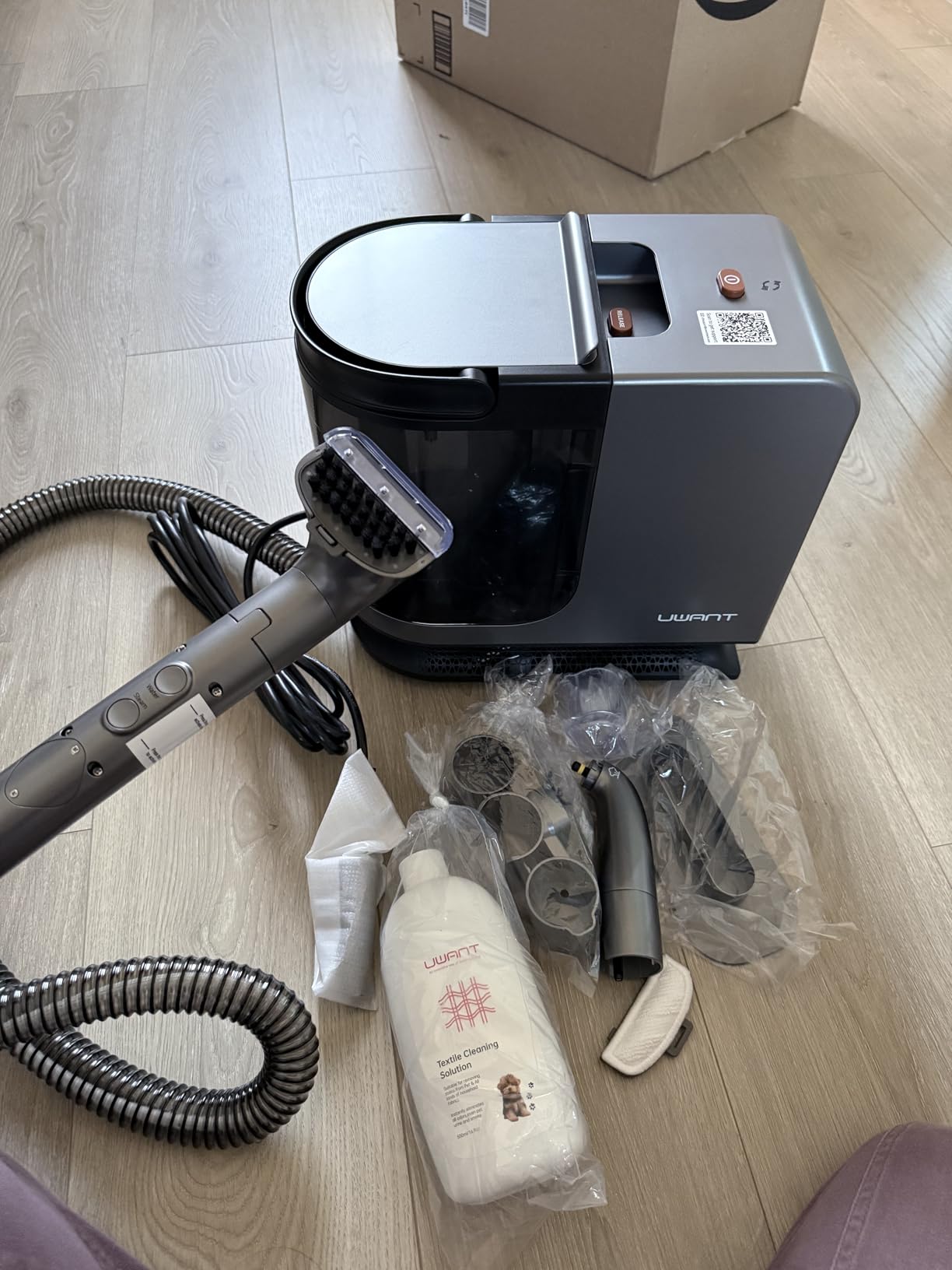 uwant Portable Carpet Cleaner with Steam& Heating System 18Kpa Powerful Suction Carpet Cleaner with 4 Cleaning Tools& Solution 2 in 1 Upholstery Cleaner Steam Cleaner for Pets, Car Customer Review uwant Portable Carpet Cleaner with Steam& Heating System 18Kpa Powerful Suction Carpet Cleaner with 4 Cleaning Tools& Solution 2 in 1 Upholstery Cleaner Steam Cleaner for Pets, Car - Customer Photo 1