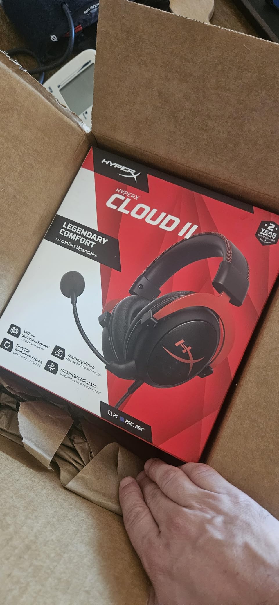 HyperX Cloud II - Gaming Headset, 7.1 Surround Sound, Memory Foam Ear Pads, Durable Aluminum Frame, Detachable Microphone, Works with PC, PS5, PS4, Xbox Series X|S, Xbox One – Red - Customer Photo 1