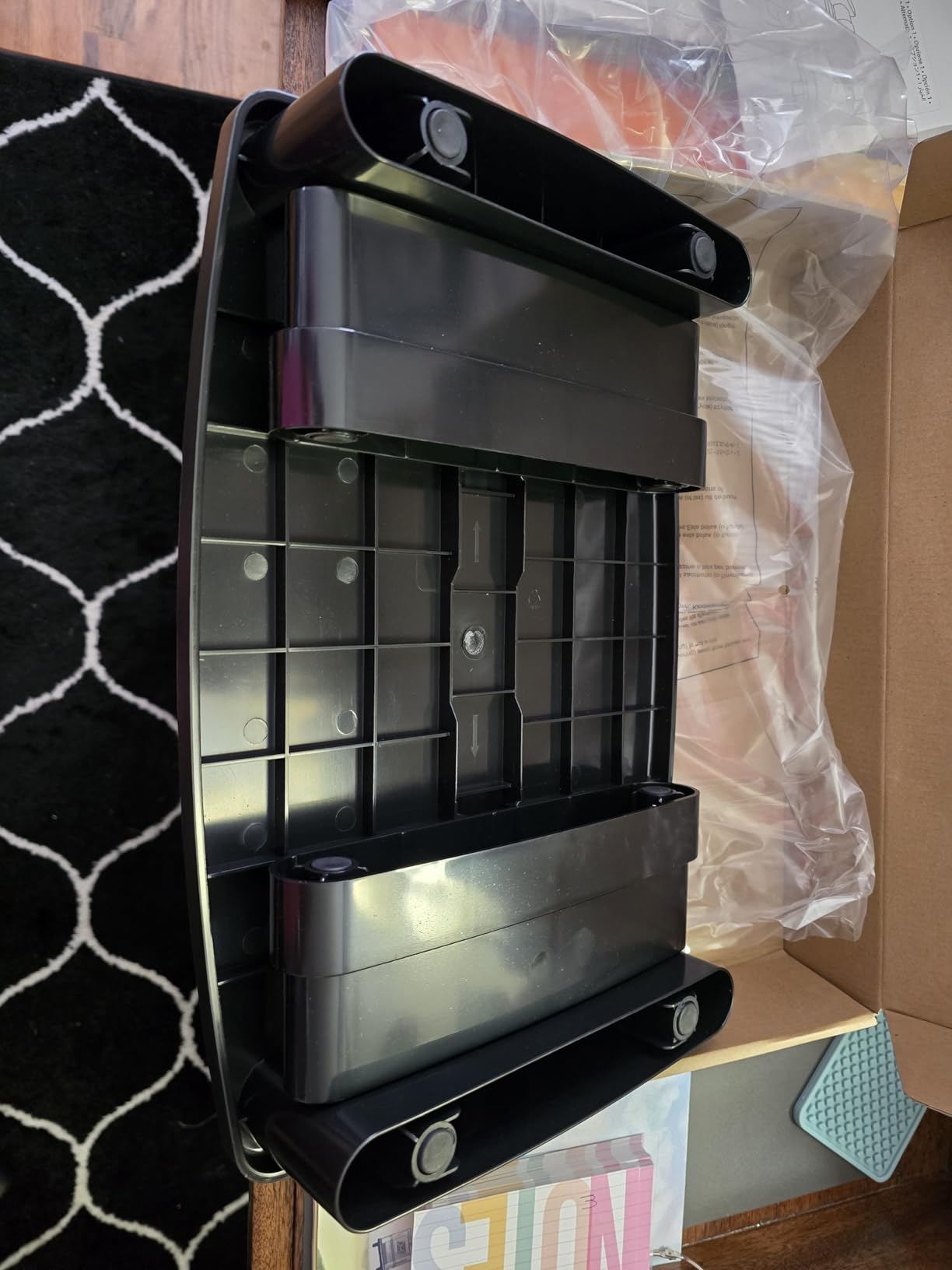 Amazon Basics Height Adjustable Rectangular Computer Monitor Riser Desk Stand with Storage for Reduced Neck Strain - Fits Monitors, Laptops Up to 22lbs, Black Customer Review Amazon Basics Height Adjustable Rectangular Computer Monitor Riser Desk Stand with Storage for Reduced Neck Strain - Fits Monitors, Laptops Up to 22lbs, Black - Customer Photo 2