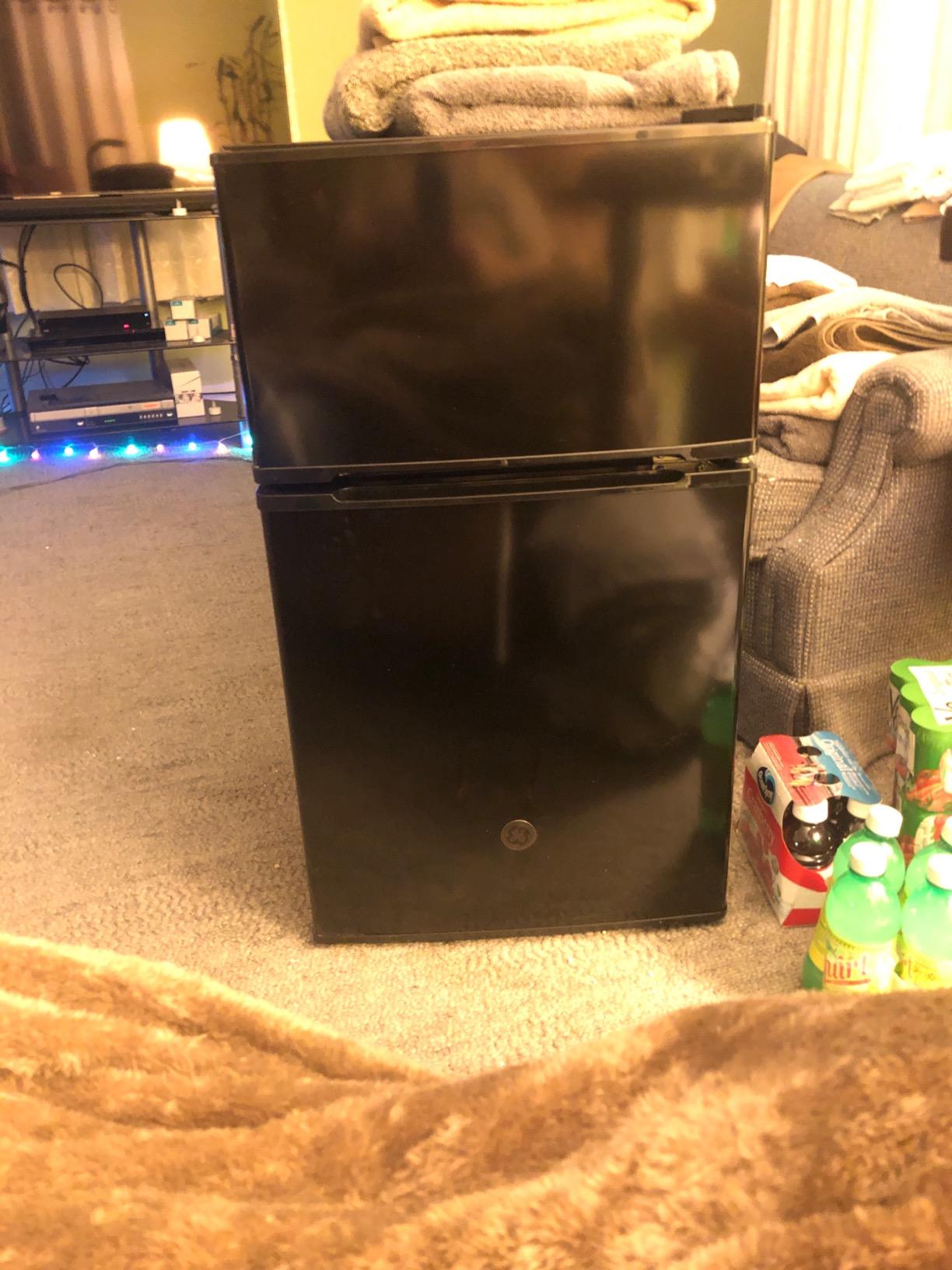 GE Mini Fridge With Freezer | 3.1 Cubic Ft. | Double-Door Design With Glass Shelves, Crisper Drawer & Spacious Freezer | Small Refrigerator Perfect for the Garage, Dorm Room, or Bedroom | Clean Steel Customer Review GE Mini Fridge With Freezer | 3.1 Cubic Ft. | Double-Door Design With Glass Shelves, Crisper Drawer & Spacious Freezer | Small Refrigerator Perfect for the Garage, Dorm Room, or Bedroom | Clean Steel - Customer Photo 1