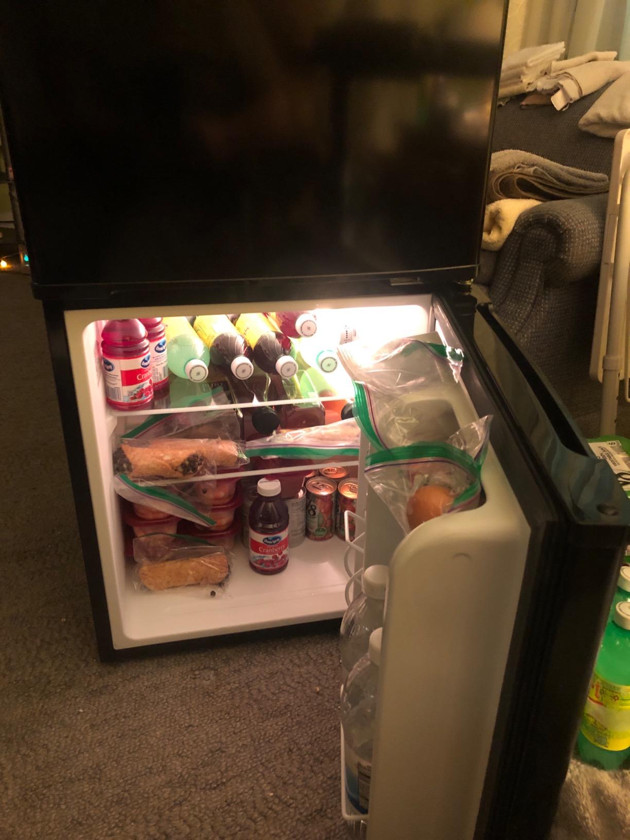 GE Mini Fridge With Freezer | 3.1 Cubic Ft. | Double-Door Design With Glass Shelves, Crisper Drawer & Spacious Freezer | Small Refrigerator Perfect for the Garage, Dorm Room, or Bedroom | Clean Steel Customer Review GE Mini Fridge With Freezer | 3.1 Cubic Ft. | Double-Door Design With Glass Shelves, Crisper Drawer & Spacious Freezer | Small Refrigerator Perfect for the Garage, Dorm Room, or Bedroom | Clean Steel - Customer Photo 2