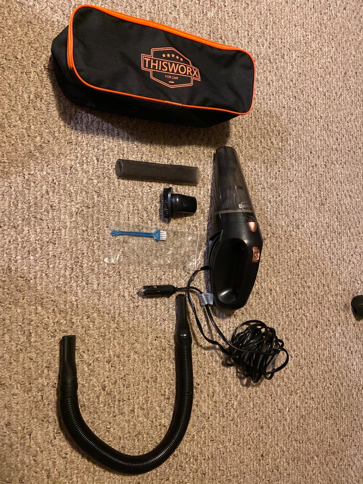 THISWORX Car Vacuum Cleaner - Portable, High Power, Handheld Vacuums w/ 3 Attachments, 16 Ft Cord & Bag - 12v, Auto Accessories Kit for Interior Detailing - Black - Customer Photo 5