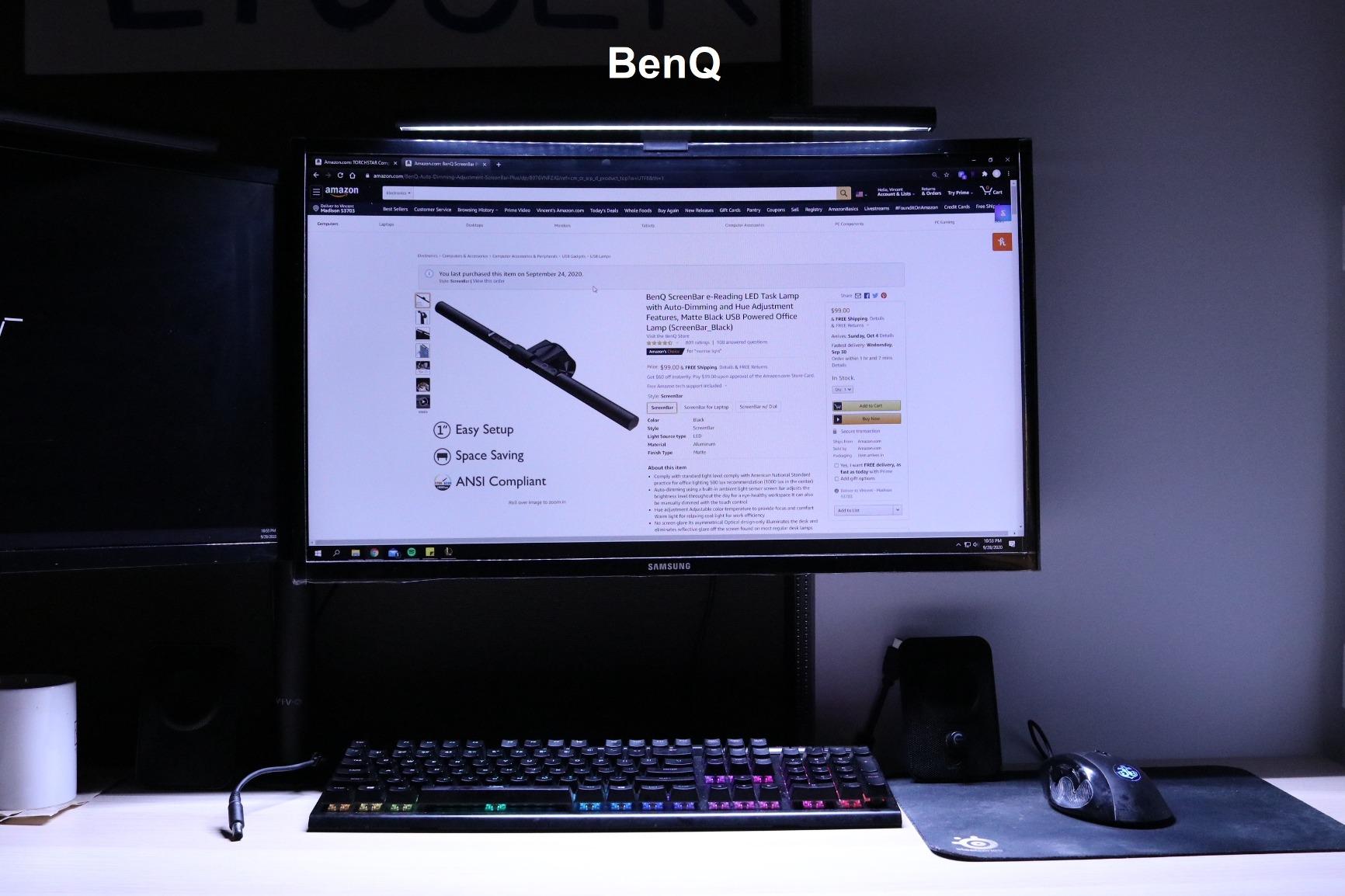 BenQ ScreenBar e-Reading LED Task Lamp with Auto-Dimming and Hue Adjustment Features, Matte Black USB Powered Office Lamp (ScreenBar_Black) - Customer Photo 2