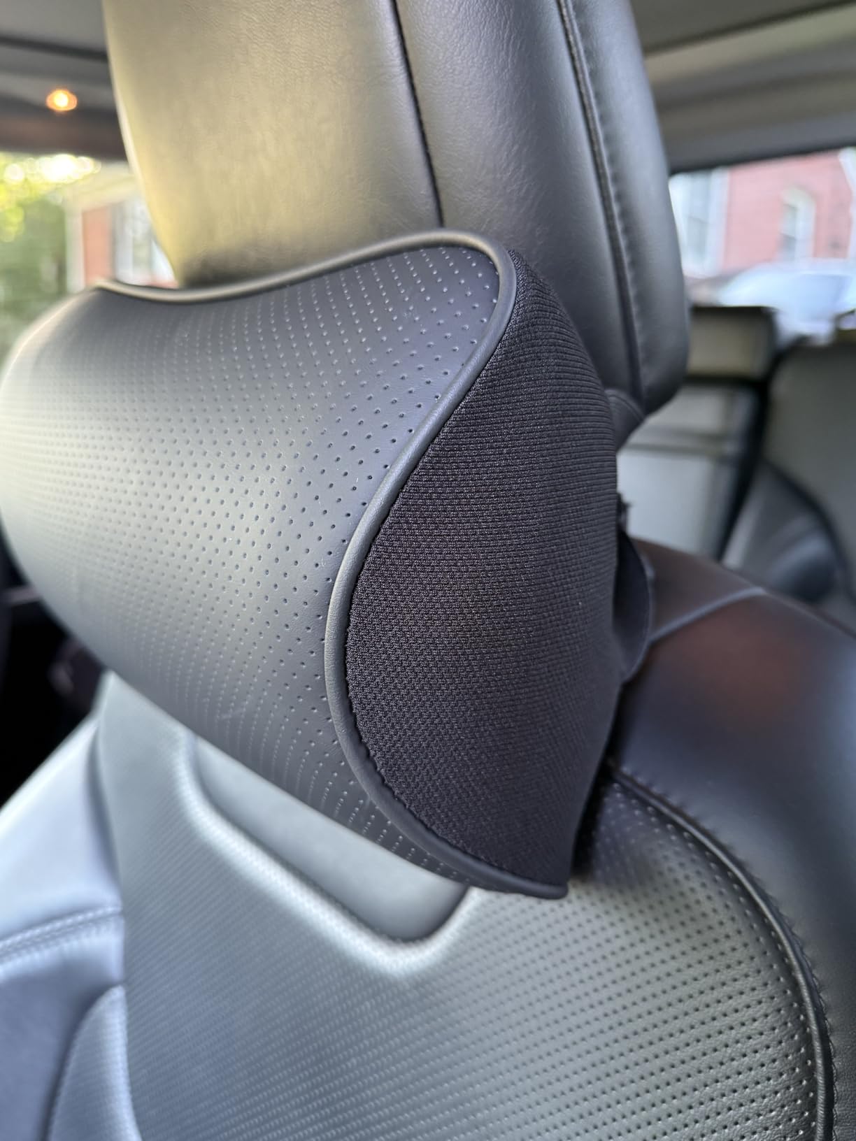 Aukee Memory Foam Car Neck Pillow Soft Leather Headrest for Driving Home Office Black (1PC) - Customer Photo 4