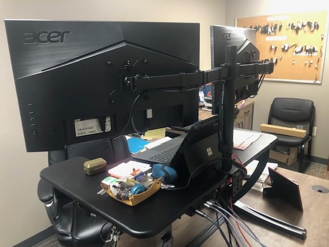 VIVO 36 inch Height Adjustable Stand Up Desk Converter, V Series, Quick Sit to Stand Tabletop Dual Monitor Riser Workstation, Black, DESK-V000V - Customer Photo 1