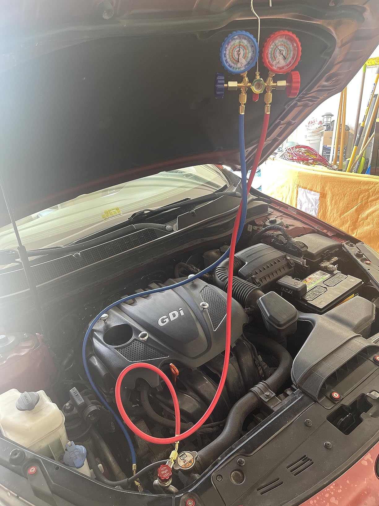 Orion Motor Tech AC Gauges, AC Manifold Gauge Set for R134a R12 R22 R502, 3 Way Automotive AC Gauge Set with Antishock Gauges Hoses Couplers Adapter, Puncturing Can Tap Freon Recharge Kit - Customer Photo 1