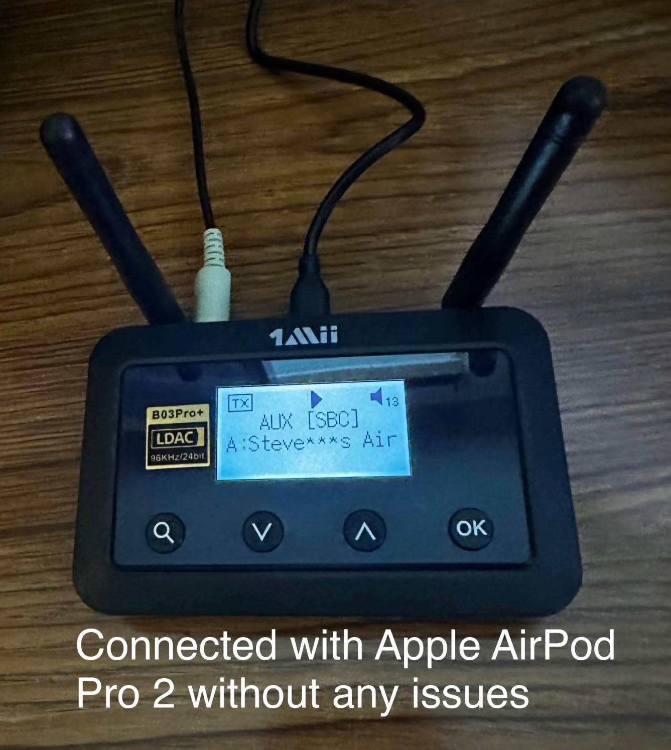 1Mii B03Pro+ Bluetooth 5.3 Transmitter Receiver Certified LDAC for TV Home Stereo, Long Range Bluetooth Extender Wireless Audio Adapter with Screen, Optical RCA AUX 3.5mm Outputs/Inputs - Customer Photo 1