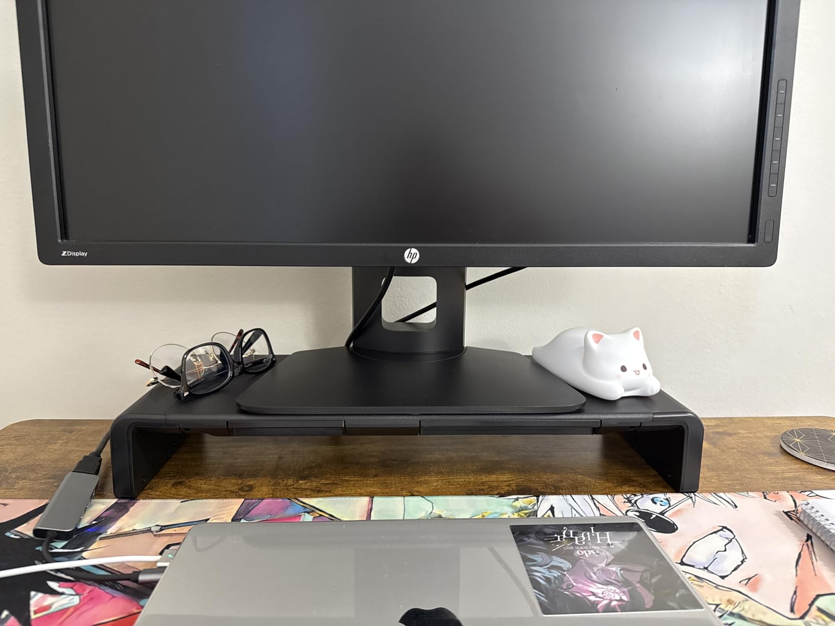 Monitor Stand Riser, Klearlook Foldable Computer Monitor Riser,Height Adjustable Computer Stand, Desk Shelf Riser with Storage Drawer & Tablet Phone Stand for Computer, Desktop, Laptop (Black) - Customer Photo 2