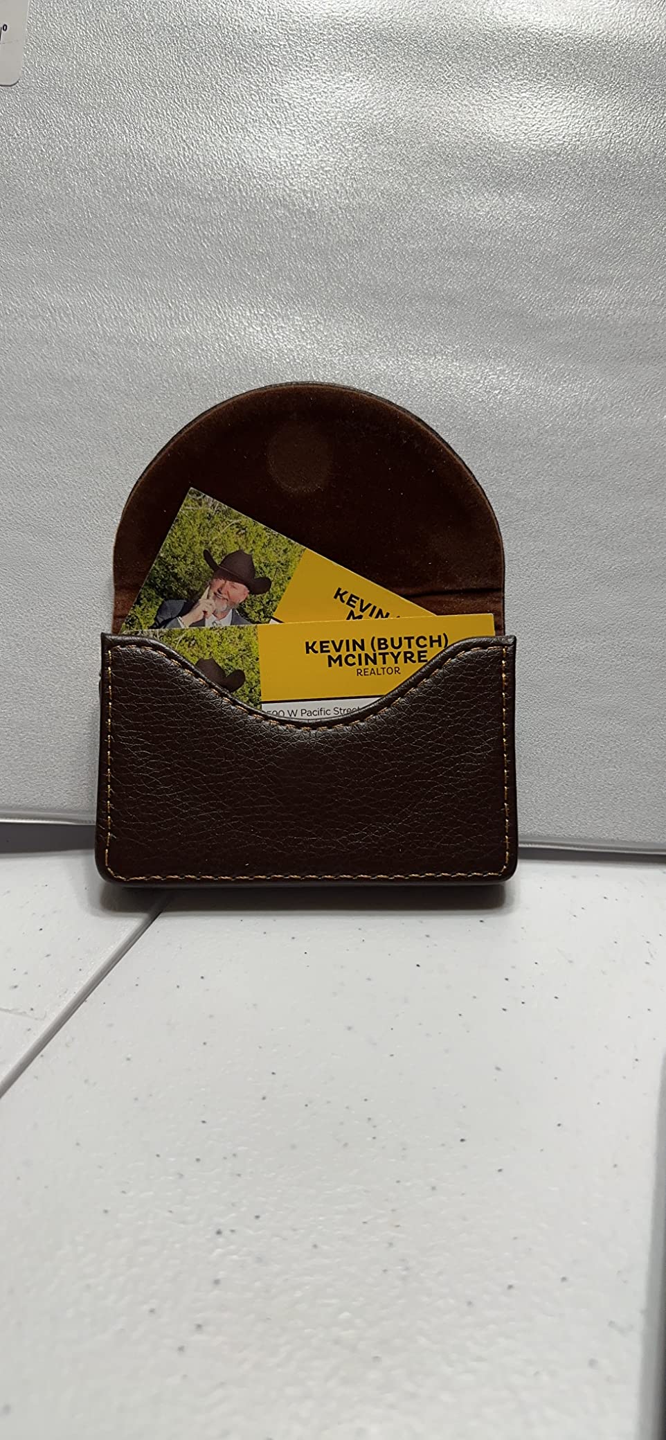 Cofee Leather Business Card Holder Case for Men or Women Pocket Business Card Wallet Name Card Case Holder with Magnetic Shut, Holds 25 Business Cards, Coffee - Customer Photo 2