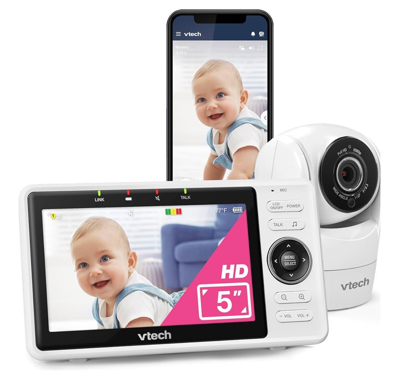 VTech Upgraded Smart WiFi Baby Monitor, 1080p FHD Camera and 5