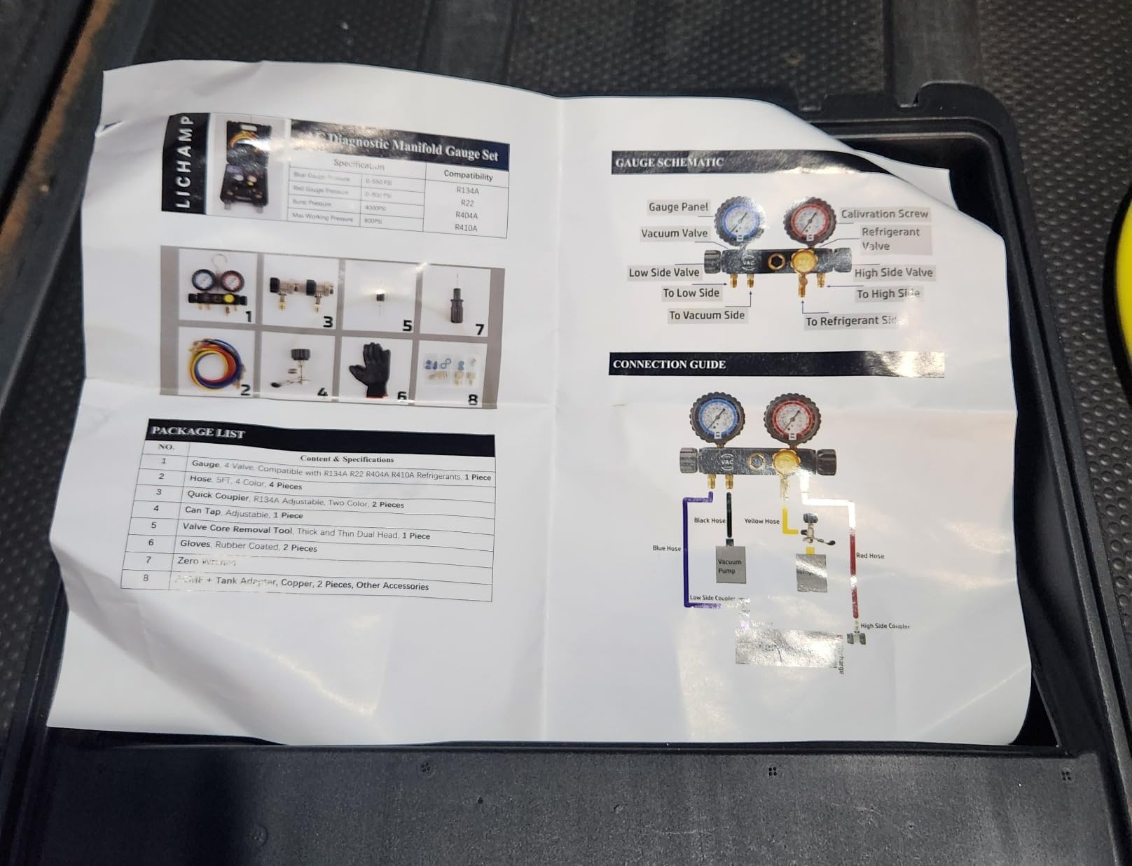 Lichamp HVAC Gauges with Hoses, AC Manifold Gauge Set R134A R410A R404A R22 Refrigerant Gauges - Customer Photo 2