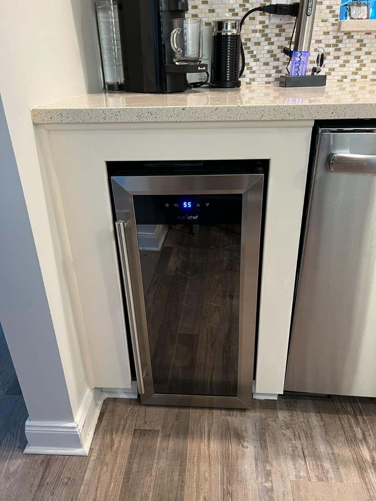 Nutrichef 12 Bottle Stainless Steel Slim Wine Fridge | Red & White Wine Chiller | Adjustable Temperature Control, Ultra Quiet Operation & Energy Efficient | Mini Wine Cooler Refrigerator | 31x10x17 IN - Customer Photo 1