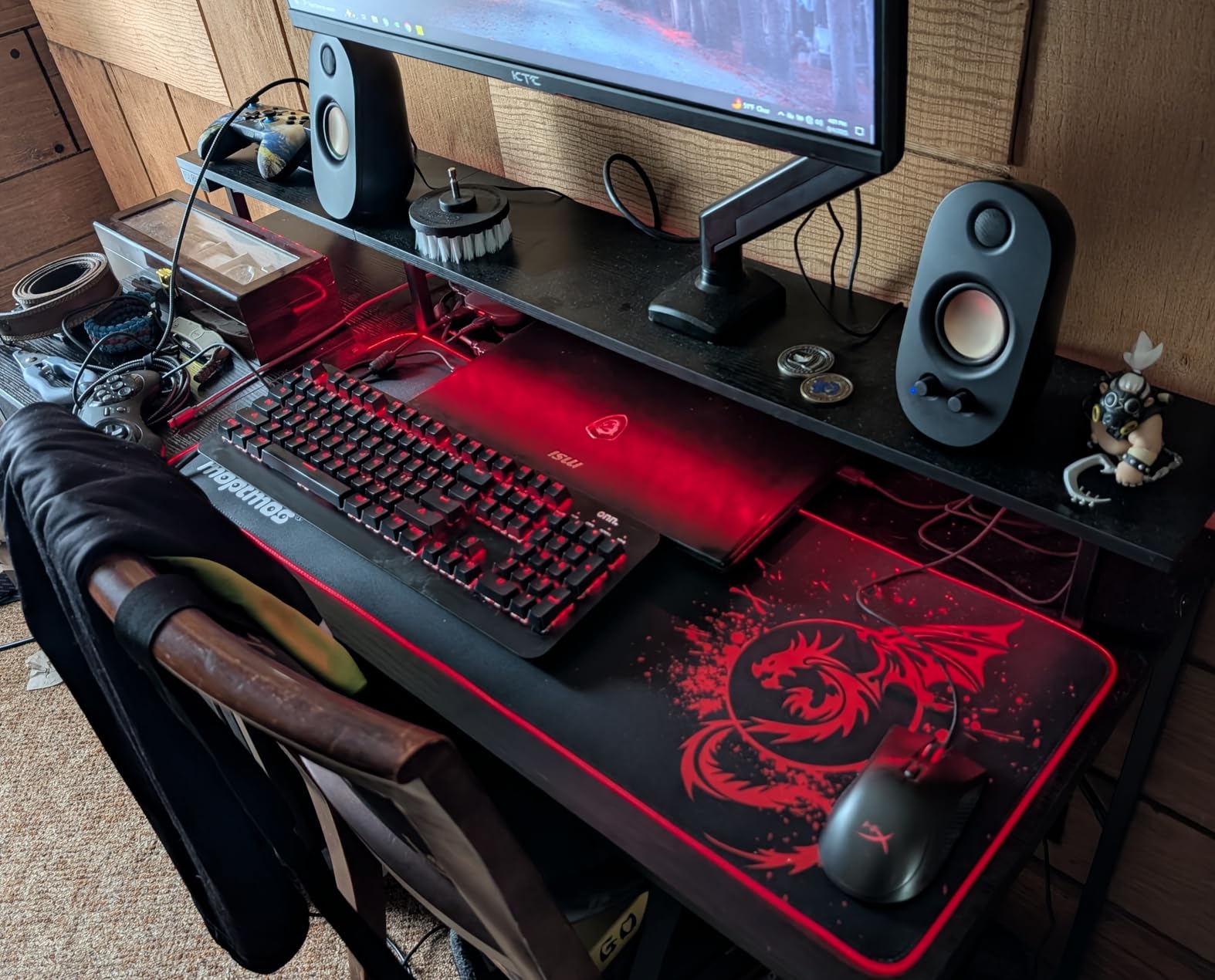 RGB Gaming Mouse Pad Anime Dragon Mousepad Mat LED with 15 Lighting Modes for Computer 31.5 X 12 Inch (Red) - Customer Photo 2
