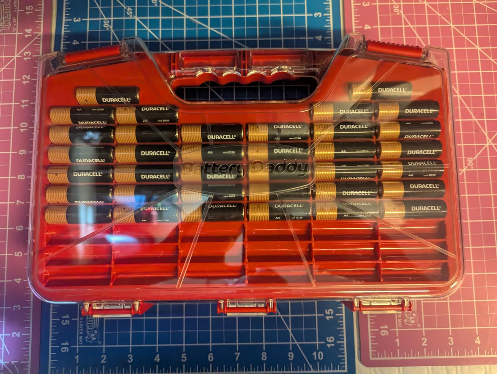 Ontel Battery Daddy Storage & Organizer Case with Tester, Stores & Protects Up to 180 Batteries, Double-Sided, Durable Design with Clear Locking Lid, Secure Latches & Portable Carrying Handle - Red - Customer Photo 2