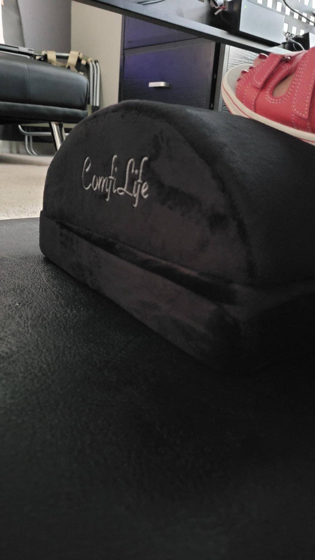 ComfiLife Foot Rest for Under Desk at Work – Adjustable Height Memory Foam Foot Stool for Under Desk, Office Chair & Gaming Chair – Ergonomic Footrest for Back & Hip Pain Relief (Black) - Customer Photo 1